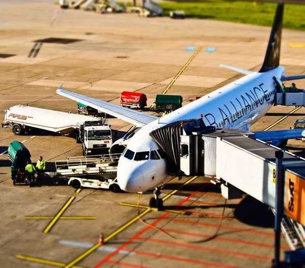 Airplane being loaded at the Brussels Airport