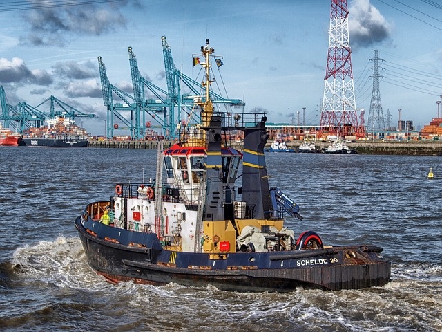 Boat in a port of Antwerp near Brussels