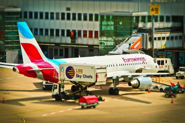 Airplane is loaded at the Brussels Charleroi Airport