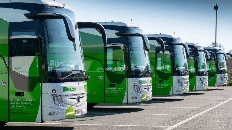 Brussels airport transfer shuttle bus fleet on location point parked